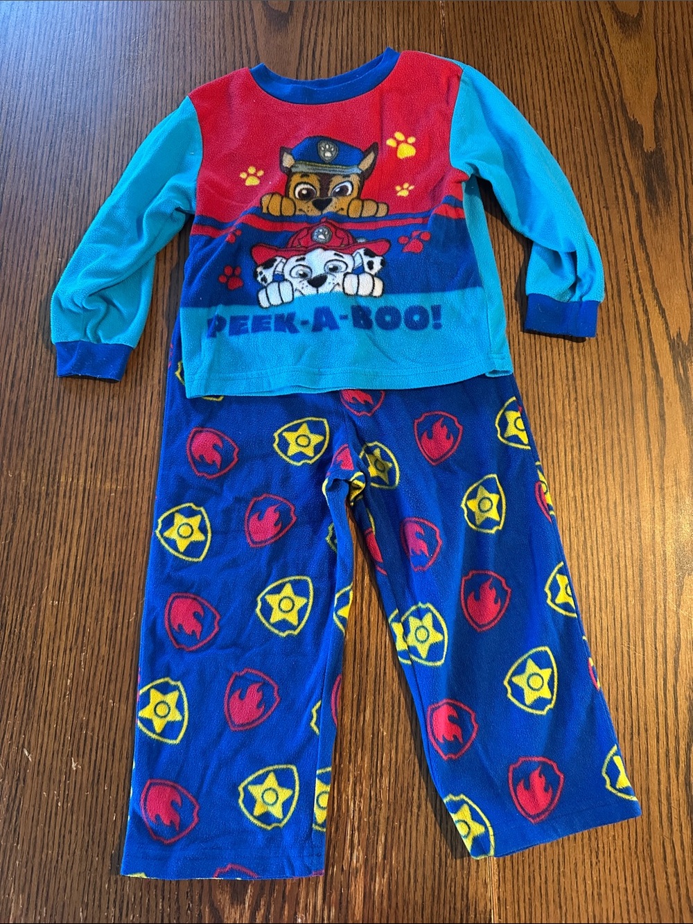 Paw Patrol Blue Red Turquoise Kids Pajama Set with Peek-A-Boo Characters